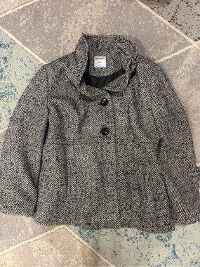 Old Navy Black and White Herringbone Peacoat